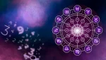 Imagem da roda astrológica com os signos e números flutuantes, representando a conexão entre numerologia e astrologia, com destaque para o signo de Leão